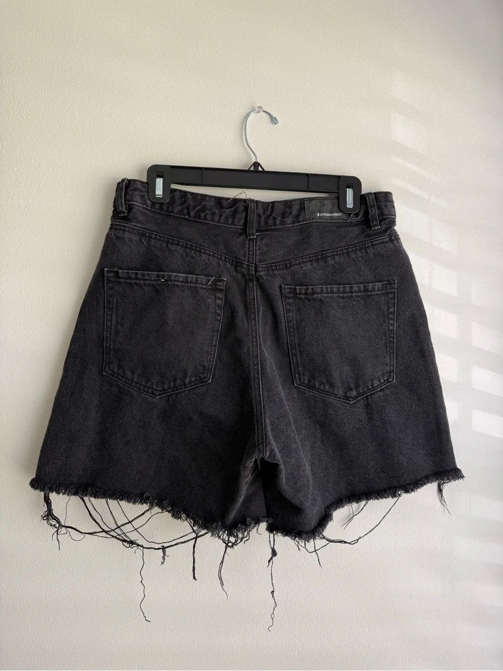 Stradivarius Black Denim Frayed Hem Shorts Size 10